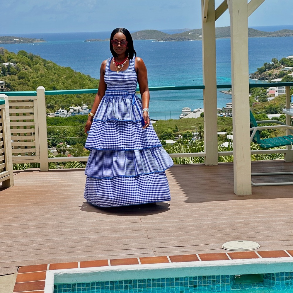 Sugarlips Blue Gingham Maxi Dress